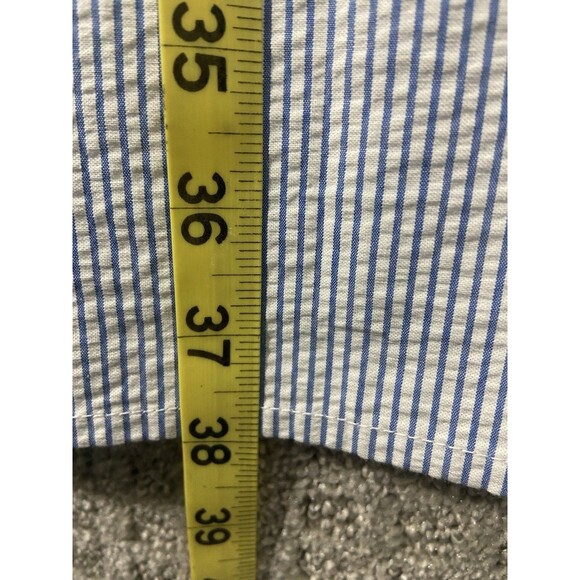 J Crew Factory Dress Size 14 Blue & White Stripe Seersucker Jumper Strappy - Picture 7 of 12